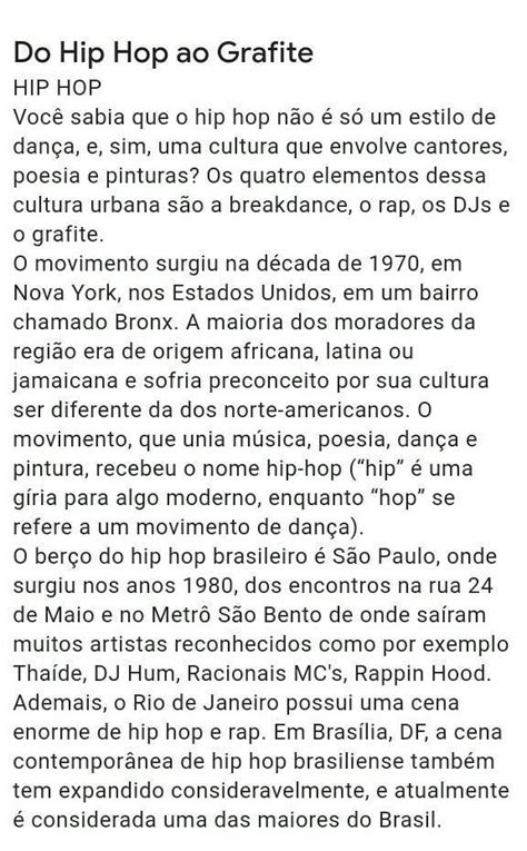 sobre o hip hop assinale a alternativa falsa|Sobre o Hip Hop, indique a alternativa FALSA: .